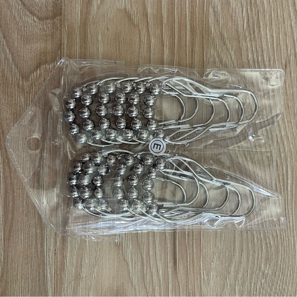 Silver Beaded Shower Curtain Hooks New With In Package
